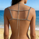 Sexy Women Chain Bras Tops Elegant Pearls Body Jewelry Tasseled Party Clubwear for Summer Vacation Beachwear