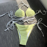 New Wrap Around Halter Wrinkled Bikini Women Swimwear Female Swimsuit Two-Pieces Bikini Set Bather Bathing Suit Swim Lady V4081