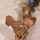 Retro Hollow Out Thick-Heeled Sandals Women Summer Lightweight High Heels Slippers Woman Plus Size Outdoor Platform Sandles 43