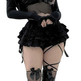 Women Ruffle Layered Bloomer Shorts Y2K Aesthetic Kawaii Gothic Short Pants Elastic Waist Summer Casual Shorts