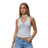 Women Summer Halter Top Sleeveless Lace Backless Solid Color Camis Tops for Club Party