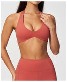 Halter V Neck Yoga Bra Sexy Backless Shockproof Gym Sports Tank Top Quick Dry Workout Fitness Outdoor Gym Running Bra