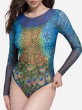 2026 New Mesh Retro Long Sleeve One Piece Swimsuit High Cut Sexy Bathing Suit Solid Color Women's Swimwear Beach Surfing Suit