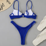 Wrinkled Underwired V-Bar Bikini Swimsuit Female Swimwear Women Two-pieces Bikini set High Cut Bather Bathing Suit Swim Lady
