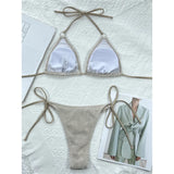 Halter Mesh Fish Net Brazilian Bikini Female Swimsuit Women Swimwear Two-Pieces Bikini Set Bather Bathing Suit Swim V3680