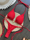 Metal Heart-shaped Halter Brazilian Bikini Female Swimsuit Women Thong Swimwear Two-pieces Bikini Set Bather Bathing Suit Swim
