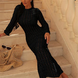 2025 Hollow Out Long Sleeve Backless Knitted Tunic Beach Cover Up Cover-ups Beach Dress Beach Wear Beachwear Female Women K6597