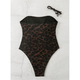 S - XL New Leopard Printed Bandeau Women Swimwear One Piece Swimsuit Female High Leg Cut Monokini Bather Bathing Suit Swim V8051