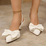French Style Bowknot Mules Sandals Women Fashion Slip On High Heel Sandals Woman Plus Size 43 Pointed Toe Party Shoes Ladies