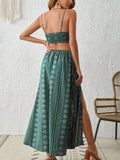 Deep V-Neck Backless Sling Dress with Thigh High Slit, Floral Print Beach Holiday Party Maxi Dress, Summer Women's Clothing