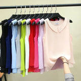 MOYISU New Arrival Summer Plus Size Outside Wear Large Size Doll Collar Loose Sleeveless Chiffon Vest Top Woman