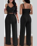 Women's Two Piece Sets Fashion Print Halter V-Neck Short Tank Suit Tops Long Pants Matching Set Summer Casual Female Slim Pants