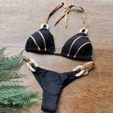 Patchwork Halter High Cut Knitted Bikini Women Swimwear Female Swimsuit Two-pieces Bikini Set Brazilian Bather Bathing Suit Swim