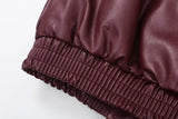 Foridol Wine Red Vintage Faux Leather PU Coat for Women Long Sleeve Turn Down Collar Zipper Autumn Winter Coat Jacket