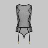 Toucheart Erotic Bodysuit Lace See-through Jumpsuit Sexy Garter Stockings Set Hollow Mesh Sexy Elegant Hot Underwear for Women
