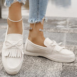 Retro Tassel Bowknot Flats Shoes Women Solid Color Faux Suede Flat Shoes Woman Wear Resistant Plus Size 36-43 Casual Shoes Lady