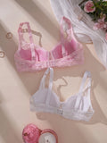 2Pcs/Set Lace Bra for Women Sexy Underwire Push-Up Bra Breathable Mesh Thin Soft Lingerie Adjustable No Lining Women's Bra