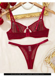 French Style Sexy Embroidered Transparent Underwear Set V-Neck Design Anti-Sagging Breathable Bra And Panties Ensemble