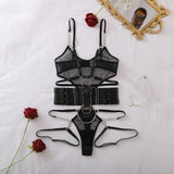 Toucheart Erotic Bodysuit Hollow See-through Mesh Design Binding Belt Body Shaping Seductive Luxurious Women Sexy Jumpsuit Set