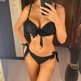 XS - XL Knotted Push Up Bikini Swimsuit Female Swimwear Women Two-pieces Bikini Set With Bra Cup Bather Bathing Suit Swim V3992