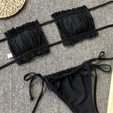 Sexy Pink Bandeau Frilled Bikini Swimsuit Female Swimwear Women Two-Pieces Bikini Set Bather Padded Bathing Suit Swim V1242B