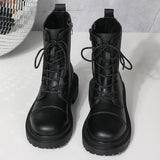 2025 Fashion Leather Lace-Up Ankle Boots for Women Wear-Resistant Zip Platform Woman Bootie Round Toe Zip Women's Boots