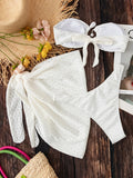2024 Three Pieces Bikini Set With Skirt Sexy Swimwear Women Swimsuit Solid Push Up Bathing Suit Beachwear Female Biquini