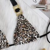 Sexy Leopard Halter Rhinestone Diamond Bikini Women Swimsuit Female Swimwear Two Pieces Bikini Set Ribbed Bathing Suit Swim Lady