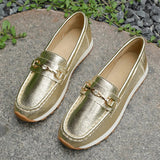 Gold Silver Metal Chain Flats Shoes Women Spring Autumn Plus Size Platform Loafers Woman Slip On Soft Bottom Casual Shoes Female