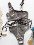 Sexy Snake Printed One Shoulder Wrap Around Cut Out Women Swimwear One Piece Swimsuit Female Bather Bathing Suit Swim V1892C