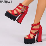 Fashion Roma Style Women Ankle Gladiator Sandals 14cm Heel Platform Buckle Straps Large Size 34- 41 42 43 Dating Shoes Summer