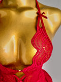 Elegant Lace Halter Neck Teddy Bodysuit With Bow Detail And Ruffled Hem Sexy Women's Lingerie