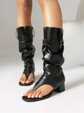 2025 Brand Plus Size 48 Trendy Denim Blue Gladiator Sandals Women Chic Black Chunky Heels  Fashion Comfy Walk Summer Boot Shoes