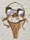sexy metallic gold glitter halter bikinis sets two pieces v-waist tie halter thong swimsuit bathing suit swimwear biquini bakini