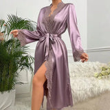 Silk Satin Nightdress For Women Night Robe Sexy Lingerie Soft Sleepwear Smooth Lace Robe Dress Nightgown Bathrobe Ladies Pajamas