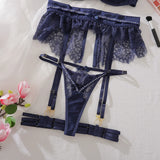 2025 Sexy Swimsuit Four Piece Set Hollow Out Mesh Lace Sheer Gathering Body Charm Bra Set Bikinis Women Bikini High Waist 5MJK