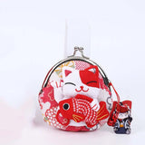Portable Japanese Style Maneki Neko Coin Purse Flower Printing Lucky Cat Clutch Bag PU Wallets Card Holder Travel
