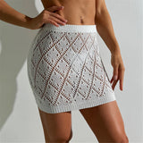 Sexy Hollow Out Crochet Knitted Tunic Beach Cover Up Cover-ups Beach Dress Beach Wear Beachwear Mini Skirt Female Women K6587