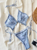 Halter Tummy Cut Out Denim Female Swimwear One Piece Swimsuit Women Backless Monokini High Leg Cut Bathing Suit Swim Beach Wear