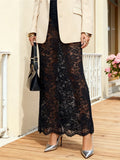 Summer Women's Sheer Floral Lace Elegant Skirt Elastic Waist See Through Sexy Long Skirt for Party Beach Streetwear