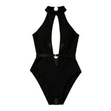 Crotchless Sexy Transparent Bodysuits Women Lace Lingerie Deep V Halter Baby Doll Dress Sexy Open Crotch Erotic Hot Underwear