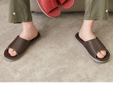 Big Size EU48 Indoor Slippers For Women Men Spring Summer House Shoes Soft Leather Anti-slip Open Toe Couples Home Floor Slides