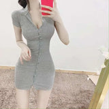 South Korea 2023 New Spring/Summer Dress Small Sexy Slim Fit Temperament Tight Short Sleeve Slim Wrap Hip Short Dress IDEI