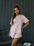 Fashion Leopard Print Sleepwear Women's Summer Pajamas Sexy Round Neck Short Sleeve Tops and Shorts Suit Pyjamas Homewear