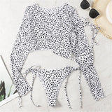 S- XXL Leopard Printed Long Sleeve Bikini Women Swimwear Female Swimsuit Three-Pieces Bikini Set Bather Bathing Suit Swim V3193Y