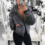 Phantasy Women's Hoodies Women Clothing Streetwear New Style Fashion Hooded Imitation Fur Plush Coat Solid Color Jacket Female