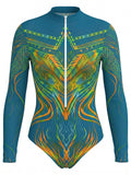 S - XXL New Printed Long Sleeve With Pants Zipper Women Swimwear One Piece Swimsuit Female Padded Bather Bathing Suit Swim V8356