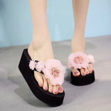 Bohemia Style Flower Platform Flip Flops For Women Summer Shoes Thick Sole Light Weight Girls Home Beach Slippers Wedge Sandals