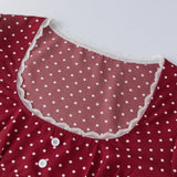 Women Short Sleeve Dot Print Lace Trim T-shirts Buttons Scoop Neck Blouses Summer Slim Fit Casual Tops Streetwear