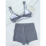 Plaid V Neck Shorts Female Swimsuit High Waist Bikini Women Swimwear Two-Pieces Bikini Set Padded Bather Bathing Suit Swim V8272